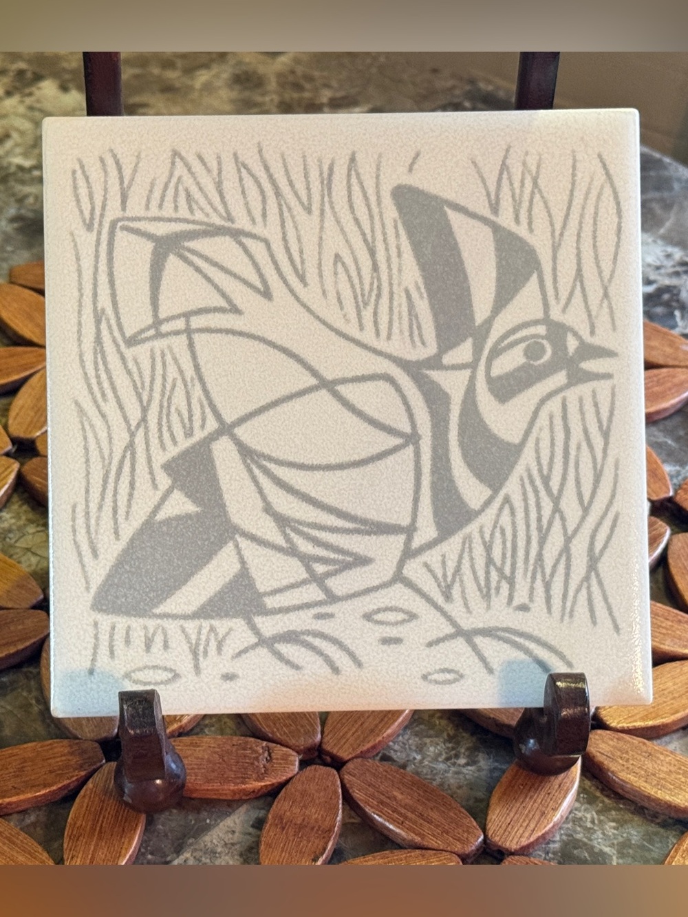 Mosaic USA Mid Century Modern Bird Tile Wall Plaque Trivet Geometric